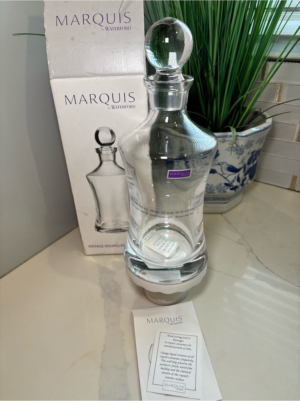 Marquis by Waterford Crystal Hourglass Decanter 29 oz Moments NIB New In Box